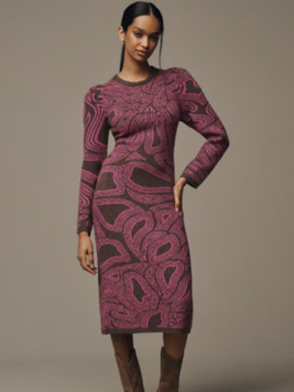 Farm Rio x Anthropologie Long-Sleeve Jacquard Printed Midi Dress